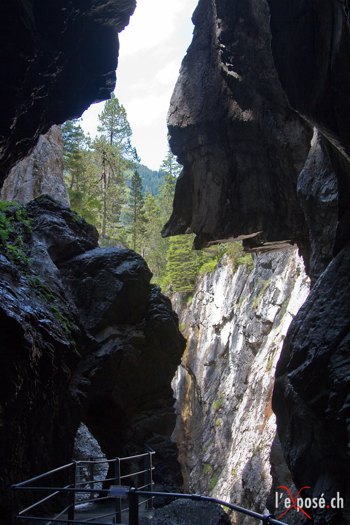 A peek outdoors from inside the Rosenlaui Gorge